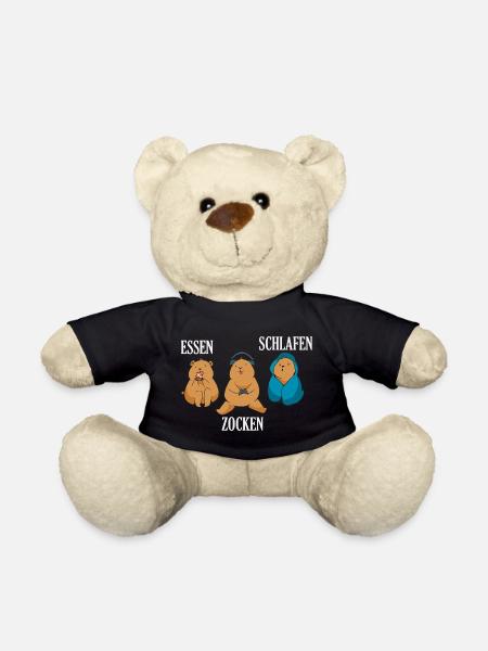 Essen Zocken Schlafen Gamer Spruch - Teddy - Schwarz