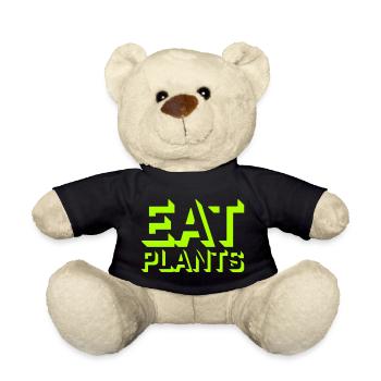 Eat Plants Funny Vegan Vegetarian Statement Logo - Teddy Bear - black - Front