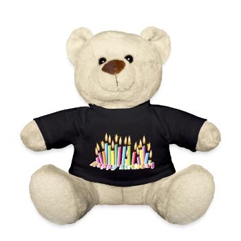 Bougies d'anniversaire arc-en-ciel avec joyeux anniversaire - Nounours - noir - Devant