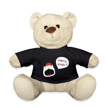 Merry Christmas cat with Christmas hat - Teddy Bear - black - Front