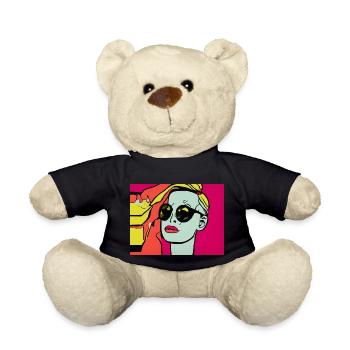 Pop Art - Woman with sunglasses - Teddy Bear - black - Front