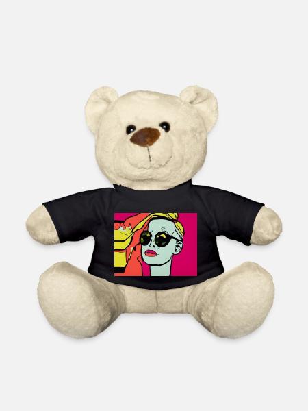 Pop Art - Woman with sunglasses - Teddy Bear - black