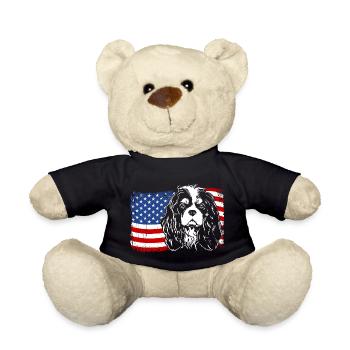 Cavalier King Charles Spaniel America Flag Dogs - Teddy Bear - black - Front