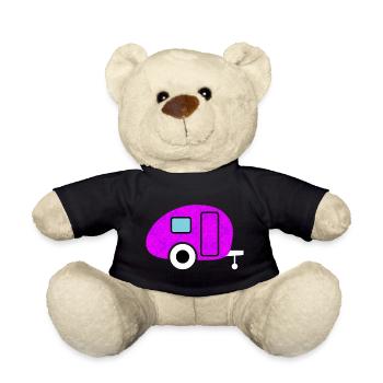 Caravan Wohnwagen Camping Camper Tapete pink Retro - Teddy - Schwarz - Vorne