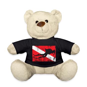 Grunge Ski Silhouette on Diagonal Flag - Teddy Bear - black - Front
