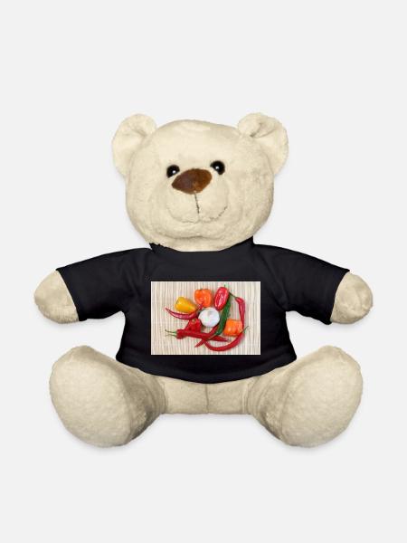 Bunte Chilischoten und Knoblauch - Teddy - Schwarz