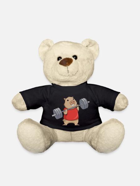 Cute Capybara Weightlifting Cartoon - Teddy Bear - black