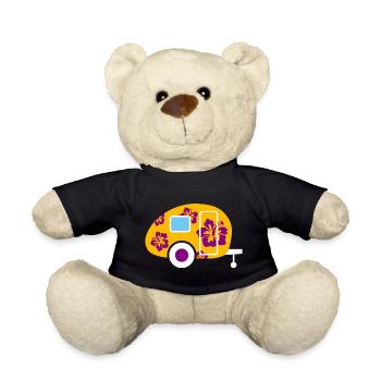 Caravan Hibiscus Hawaii Camping Vintage Hippie fan - Teddy Bear - black - Front
