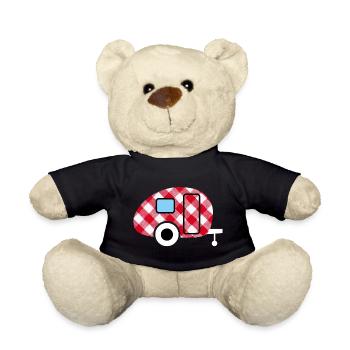 Caravan Wohnwagen kariert Karo Muster Camping Fan - Teddy - Schwarz - Vorne