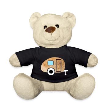 Caravan Wohnwagen Holz Maserung Natur Camping Fan - Teddy - Schwarz - Vorne