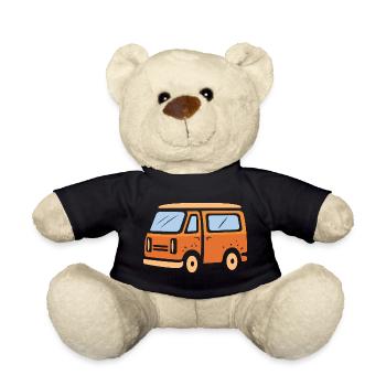 Retro Camper Van Cartoon Illustration - Teddy Bear - black - Front