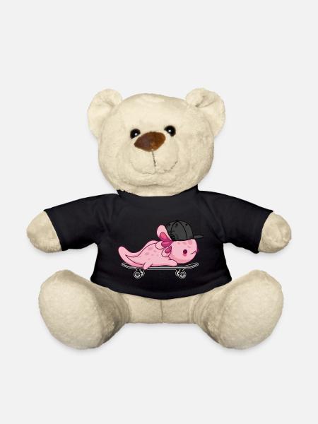 Cool Axolotl Skateboarding - Kawaii Style - Teddy Bear - black
