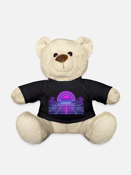 Retro Synthwave Sonnenuntergang Neon Motiv 80er - Teddy - Schwarz