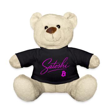 Satoshi Typografie Pink Neon Crypto Style Bitcoin - Teddy - Schwarz - Vorne