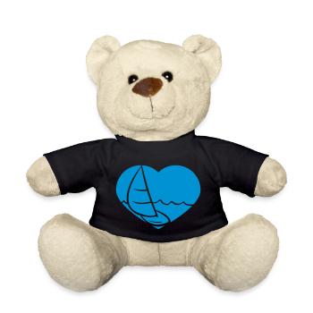 blue heart sailing silhouette love hobby i love sea we - Teddy Bear - black - Front