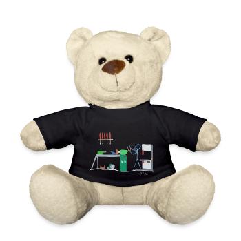 Drechsel stick figure, wood carpenter work - Teddy Bear - black - Front