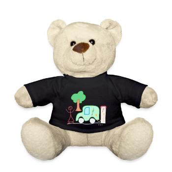 Elektromobilität Strichmännchen, Elektroauto Akku - Teddy - Schwarz - Vorne
