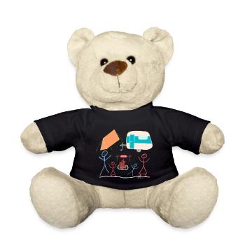 Camping Strichmännchen Zelt Mohnwagen Lagerfeuer - Teddy - Schwarz - Vorne