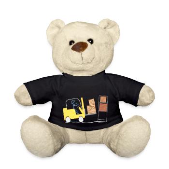 Forklift stick figure logistics warehouse goods - Teddy Bear - black - Front