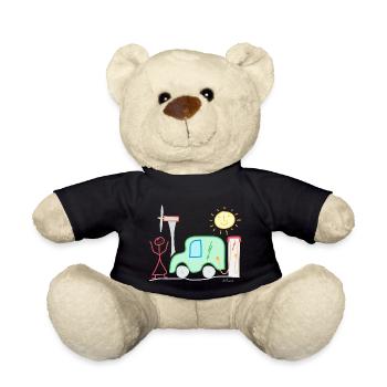 E-Auto Strichmännchen Frau Windrad Ladesäule Sonne - Teddy - Schwarz - Vorne