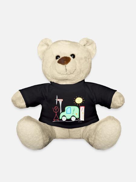 E-Auto Strichmännchen Frau Windrad Ladesäule Sonne - Teddy - Schwarz