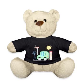 E-Auto Strichmännchen Sonne Ladesäule Spannung - Teddy - Schwarz - Vorne