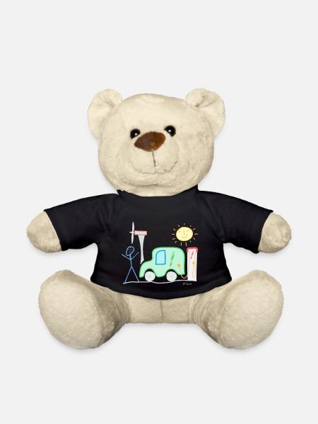 E-Auto Strichmännchen Sonne Ladesäule Spannung - Teddy - Schwarz
