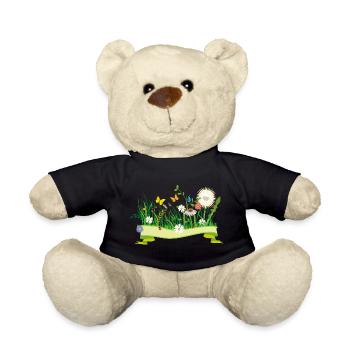 prairie printanière luxuriante avec des fleurs et des insectes - Nounours - noir - Devant