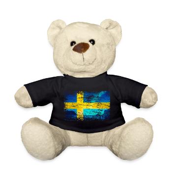Schwedische Flagge mit Polarlicht im Vintage-Style - Teddy - Schwarz - Vorne