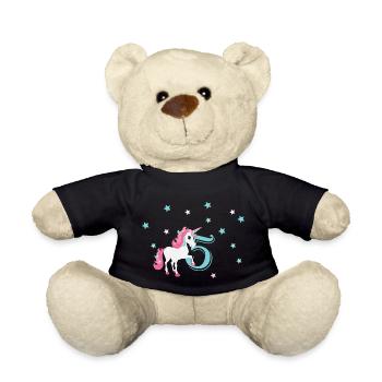 Geburtstagsshirt 5 Jahre Einhorn Mädchen - Teddy - Schwarz - Vorne