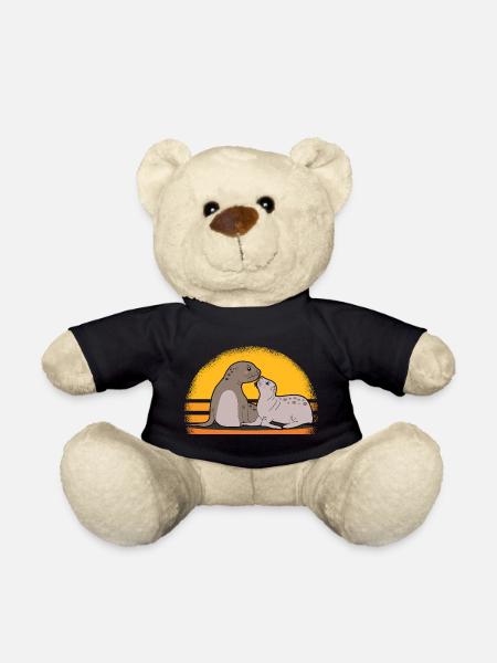 Robbe mit Baby niedliche Seehunde Robben Geschenk - Teddy - Schwarz