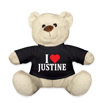 T-Shirt Ich liebe Justine T-Shirt Geschenkidee - Teddy - Schwarz - Vorne