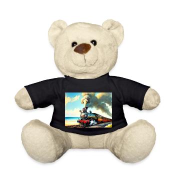 Steam locomotive on the beach - Teddy Bear - black - Front