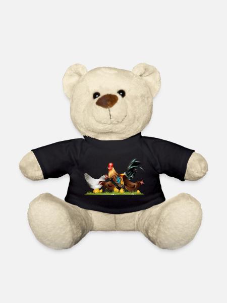 stattlicher Hahn mit Hühner auf dem Hühnerhof - Teddy - Schwarz
