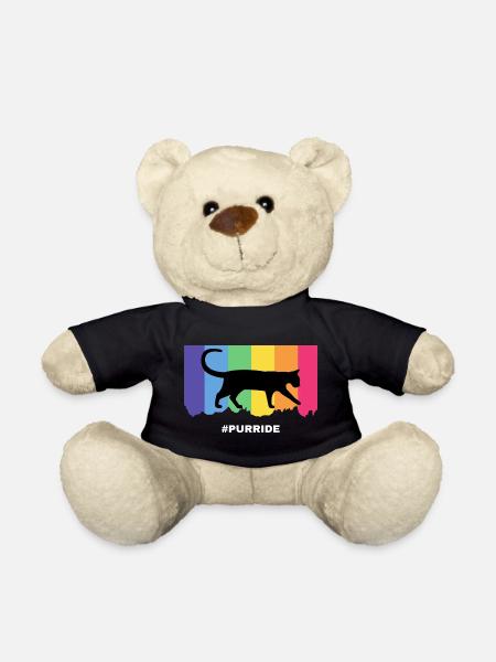 Purride cat silhouette over rainbow stripes - Teddy Bear - black