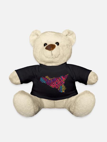Sizilien T-Shirt Karte Wortwolke Trinacria - Teddy - Schwarz