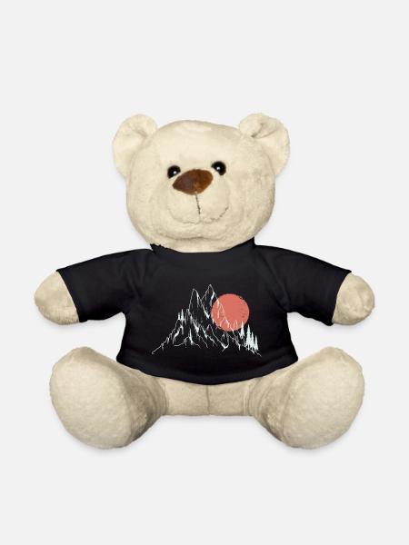 Crimson Sun Over Alpine Peaks - Teddy Bear - black