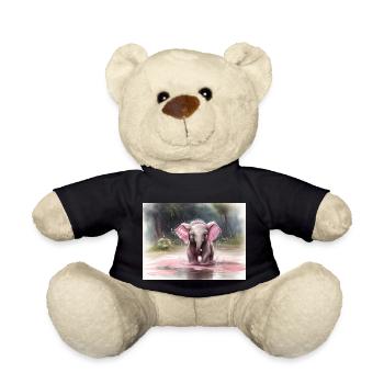 gray elephant with pink ears - Teddy Bear - black - Front