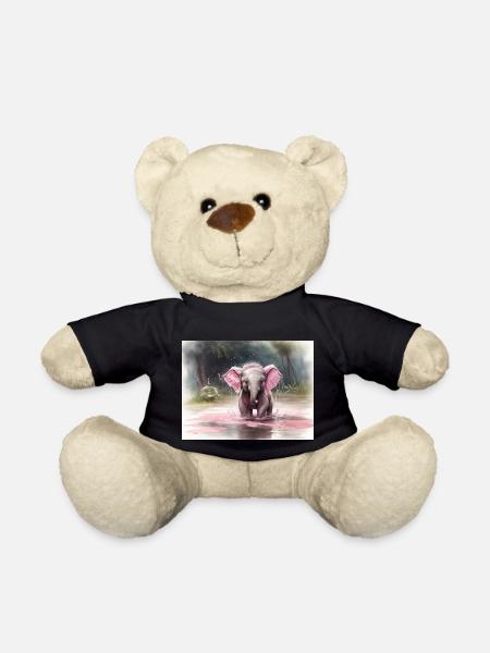 grauer Elefant mit rosa Ohren - Teddy - Schwarz