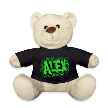 Alex Name Graffiti Green - Teddy Bear - black - Front
