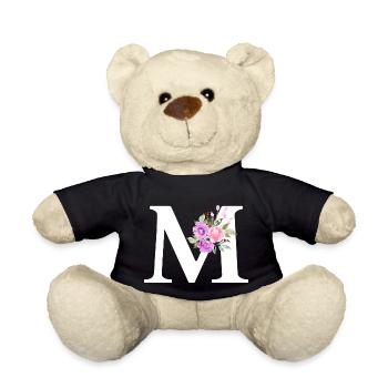 Purple floral letter m - Teddy Bear - black - Front
