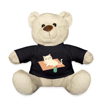 Cartoon cat chilling on the beach on blanket & drink - Teddy Bear - black - Front