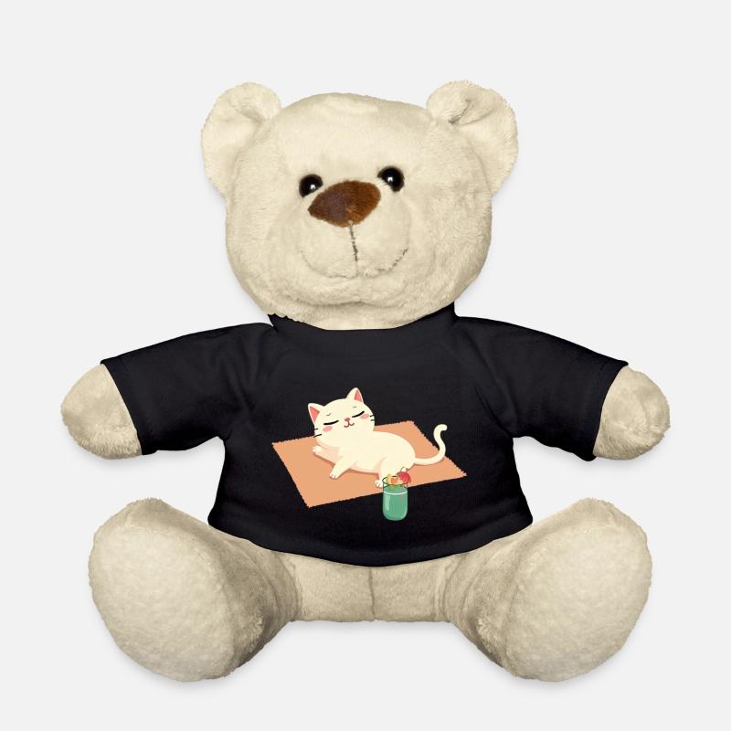 Cartoon Katze chillt am Strand auf Decke & Getränk - Teddy - Schwarz