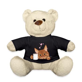Peeking cute ginger cat with coffee mug - Teddy Bear - black - Front
