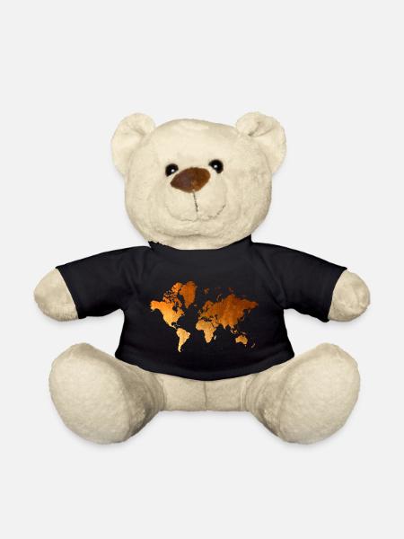 World Map Golden Earth Design - Teddy Bear - black