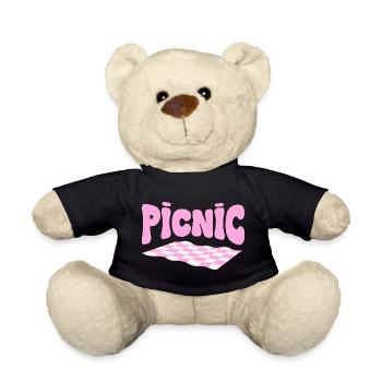 Pink checkerboard pastel picnic - Teddy Bear - black - Front
