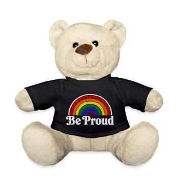 Be Proud LGBT Saying Retro Rainbow Motif - Teddy Bear - black - Front