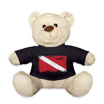 Vintage Shark Scuba Dive Flag Mens Gym Sports - Teddy Bear - black - Front