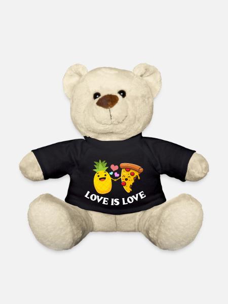 Love Is Love Pizza And Pineapple - Teddy Bear - black