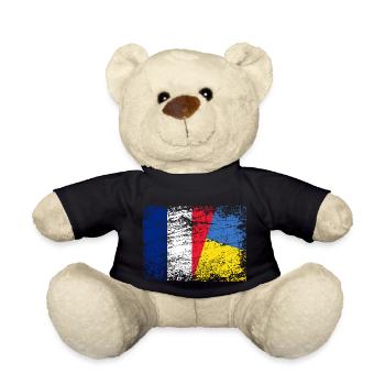 Drapeau Ukraine France Soutien Soutenir l'Ukraine - Nounours - noir - Devant